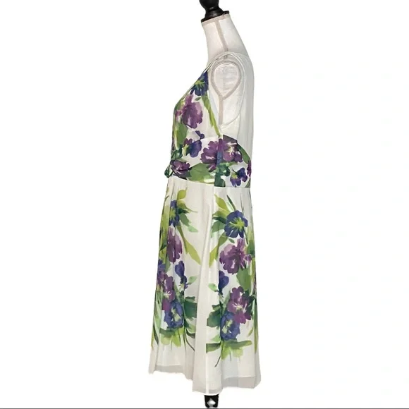 Ralph Lauren Sleeveless Pleated Fit & Flare Floral Dress SZ 14 White Multicolor - Picture 5 of 10